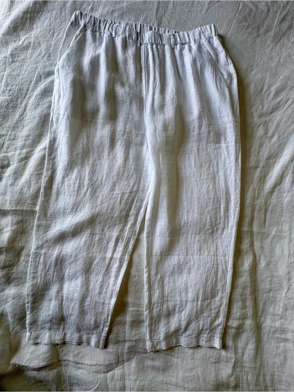 Quince 100% European Linen White Pants L NWOT Elastic Waist Wide Leg Beach